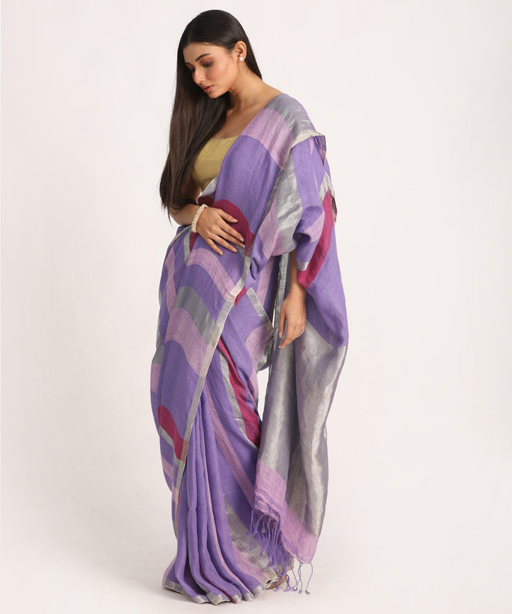 Lavender handloom bengal linen saree