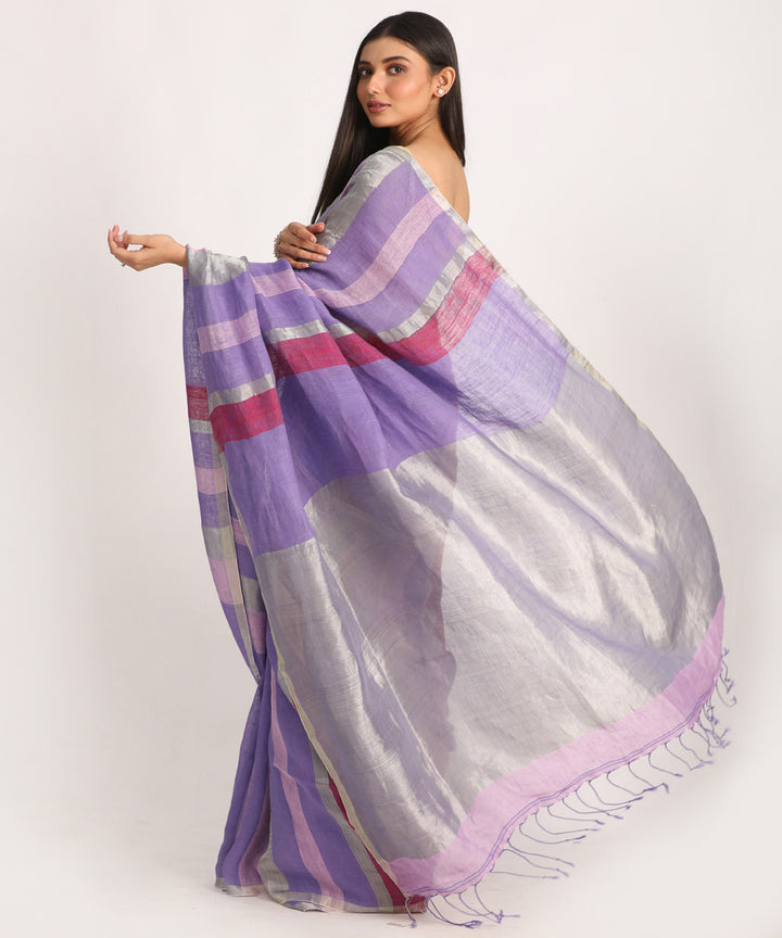 Lavender handloom bengal linen saree