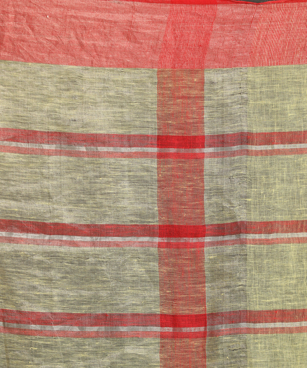 Lemon red handloom bengal linen saree
