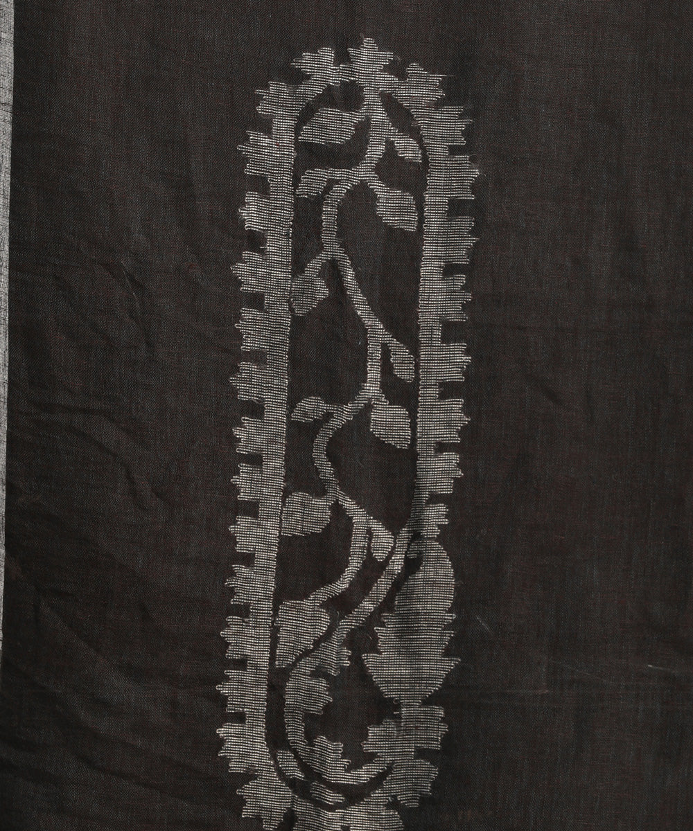 Dark grey handloom bengal linen saree