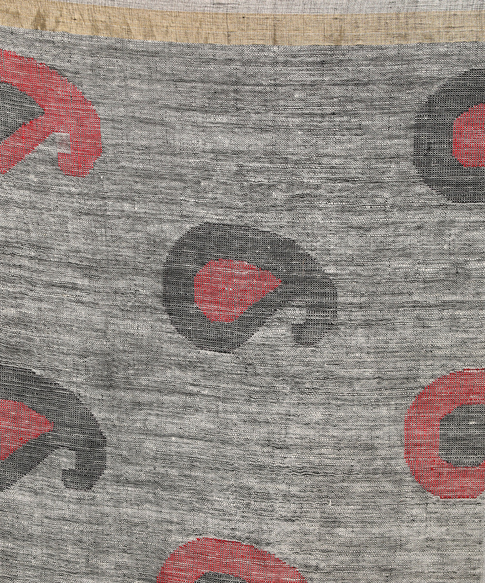 Grey kalka design handloom bengal linen saree