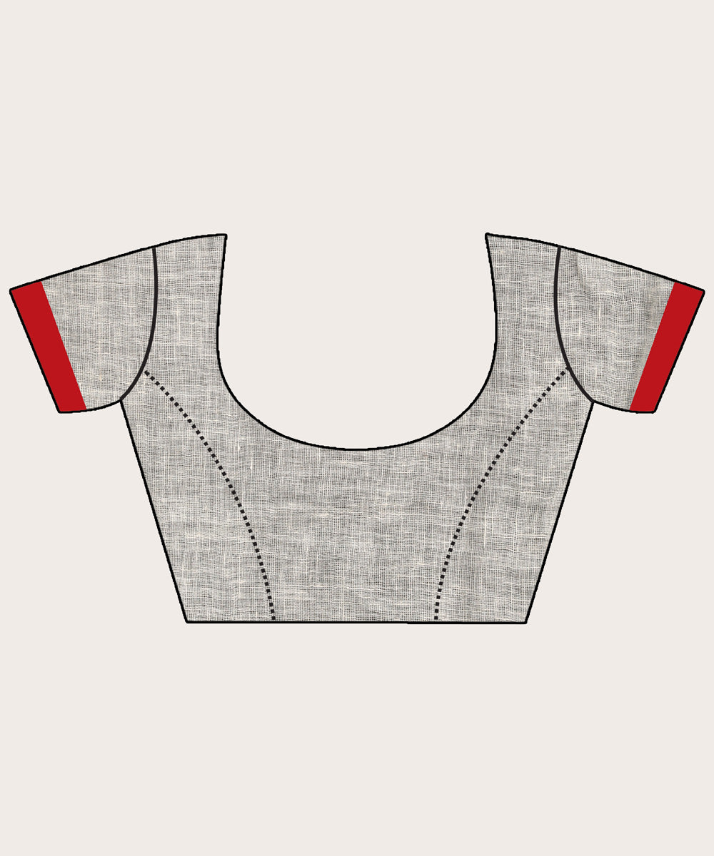Offwhite red handloom bengal linen saree