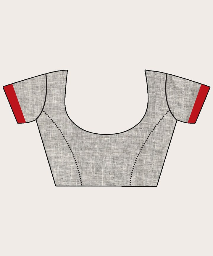 Offwhite red handloom bengal linen saree