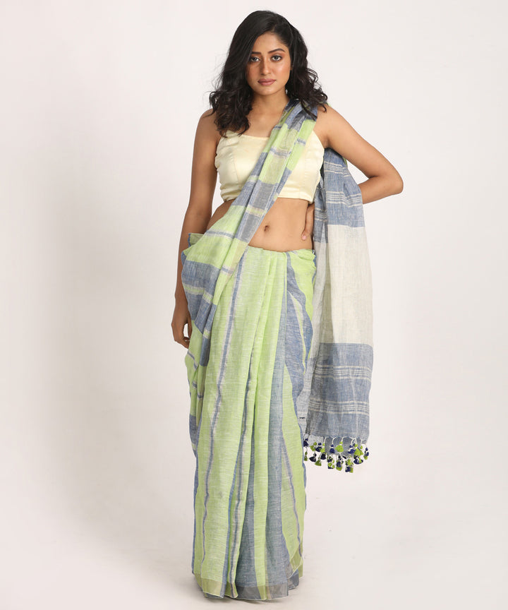 Green blue handloom bengal linen saree