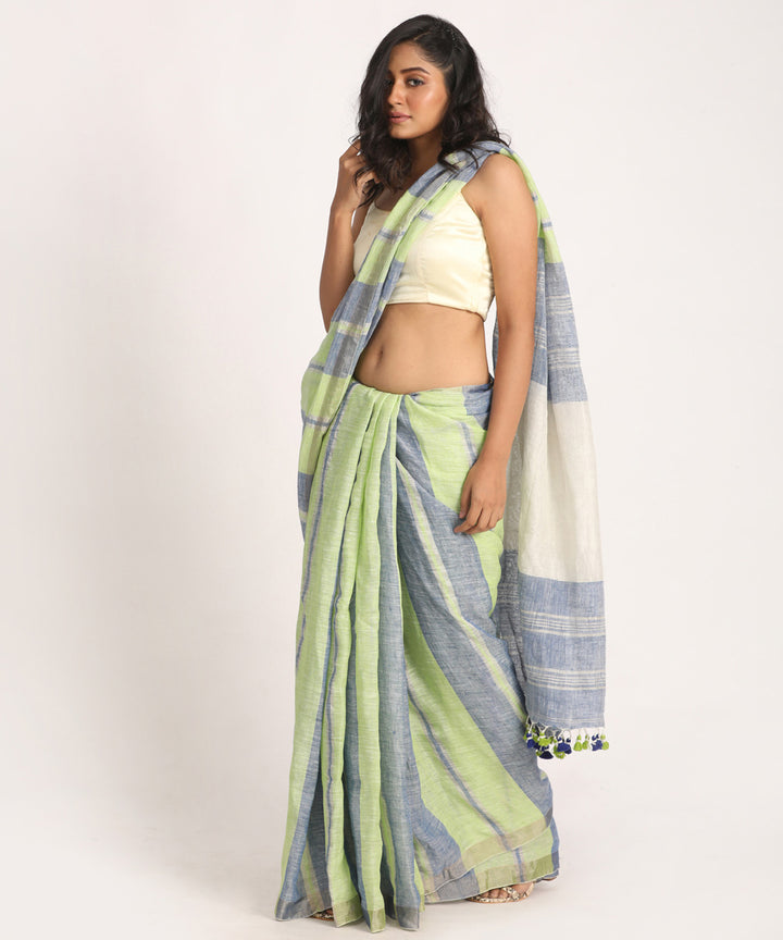 Green blue handloom bengal linen saree
