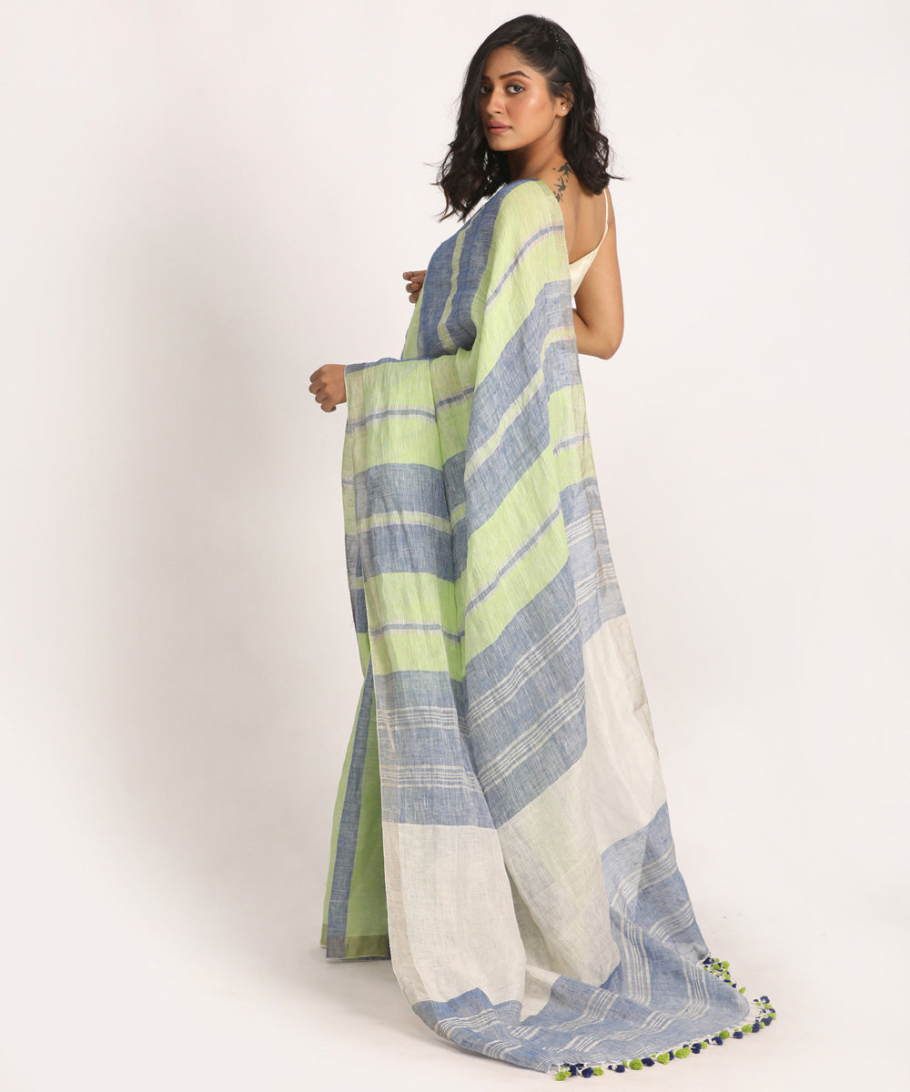 Green blue handloom bengal linen saree