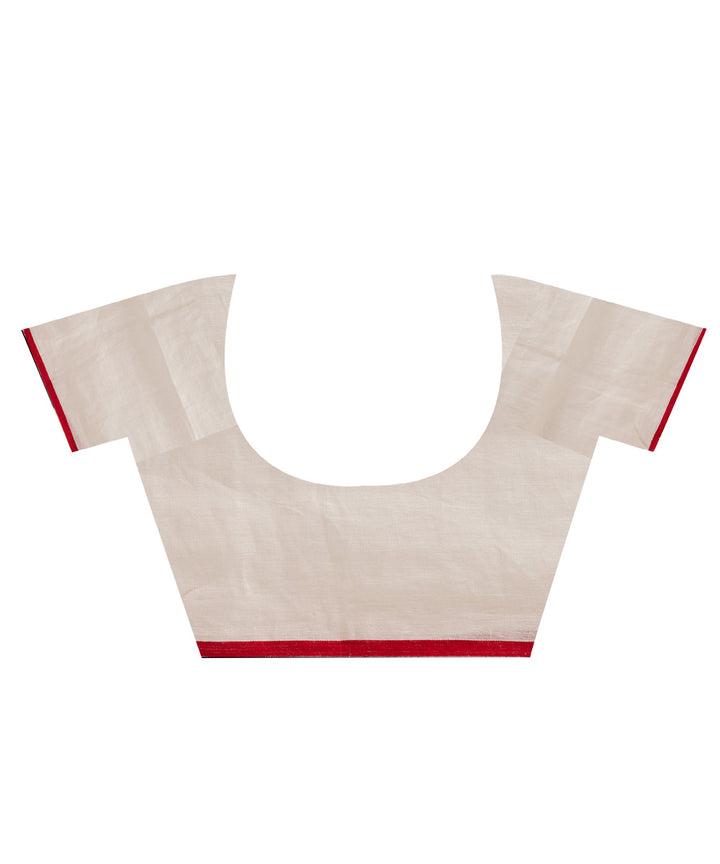 Offwhite red handloom linen bengal saree