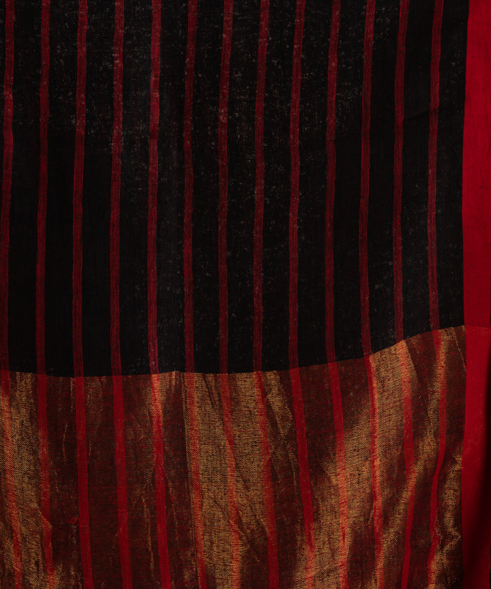 Black red handloom bengal linen saree