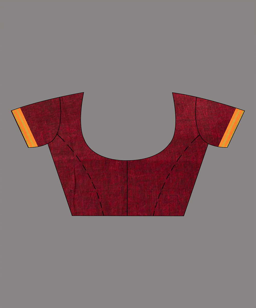 Grey red bengal hand loom linen saree