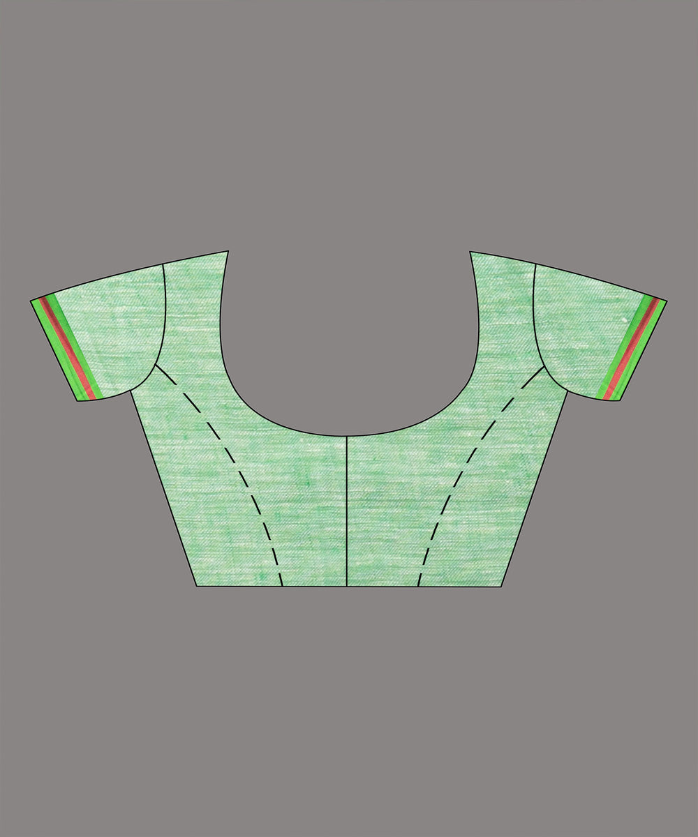 Beige green handloom bengal linen saree