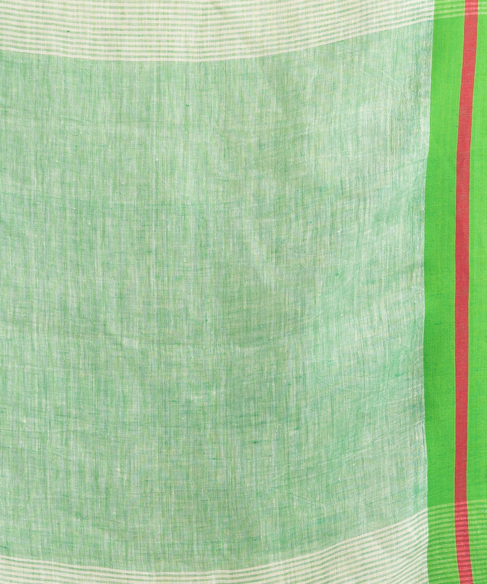 Beige green handloom bengal linen saree