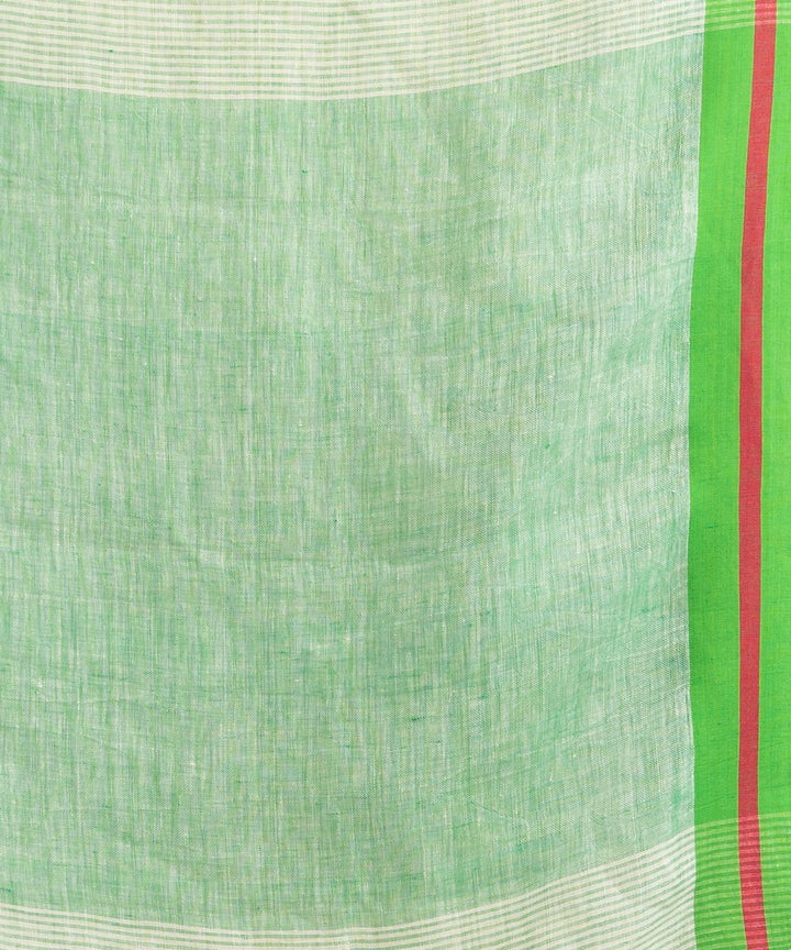 Beige green handloom bengal linen saree