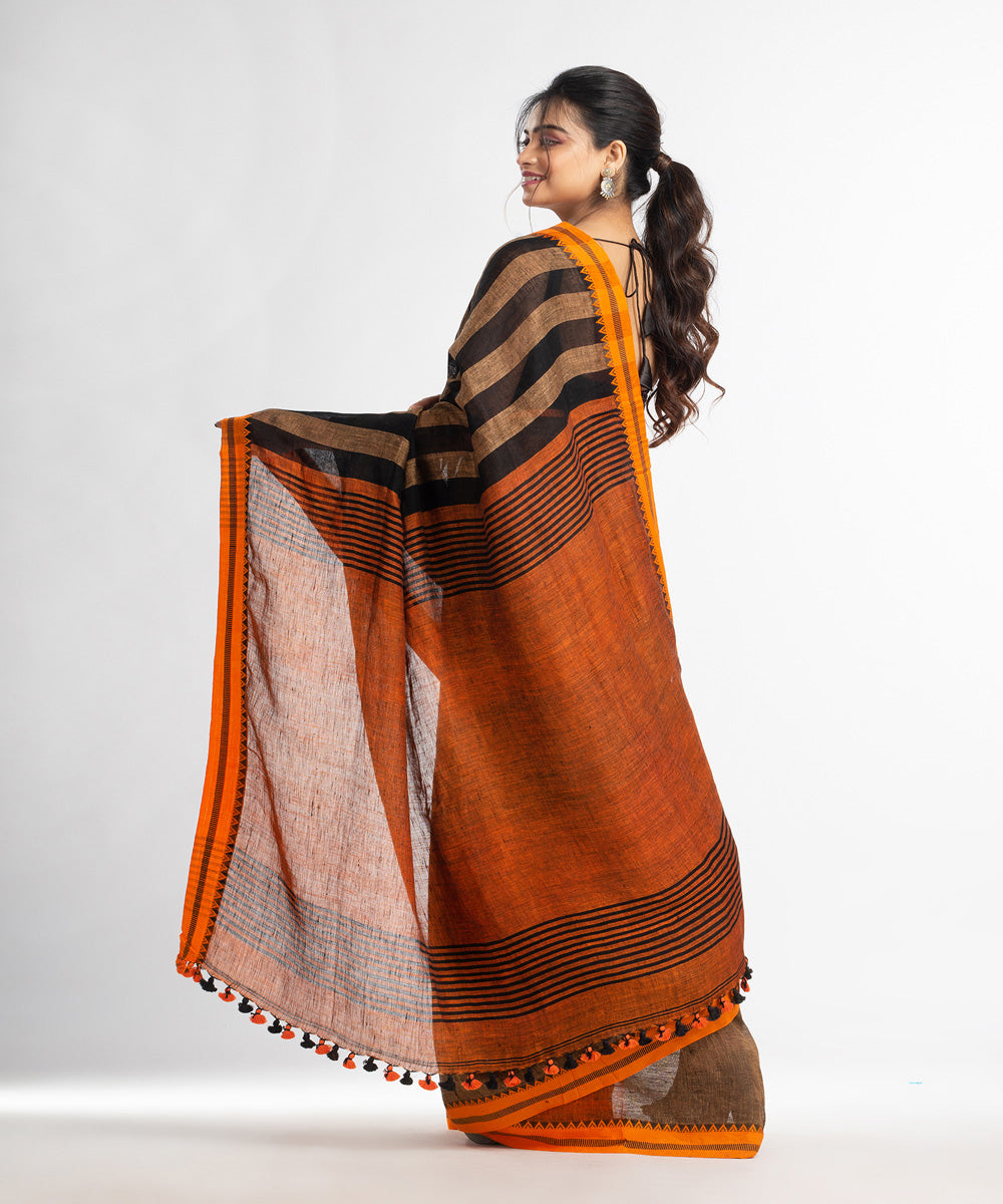 Brown rust handloom bengal linen saree
