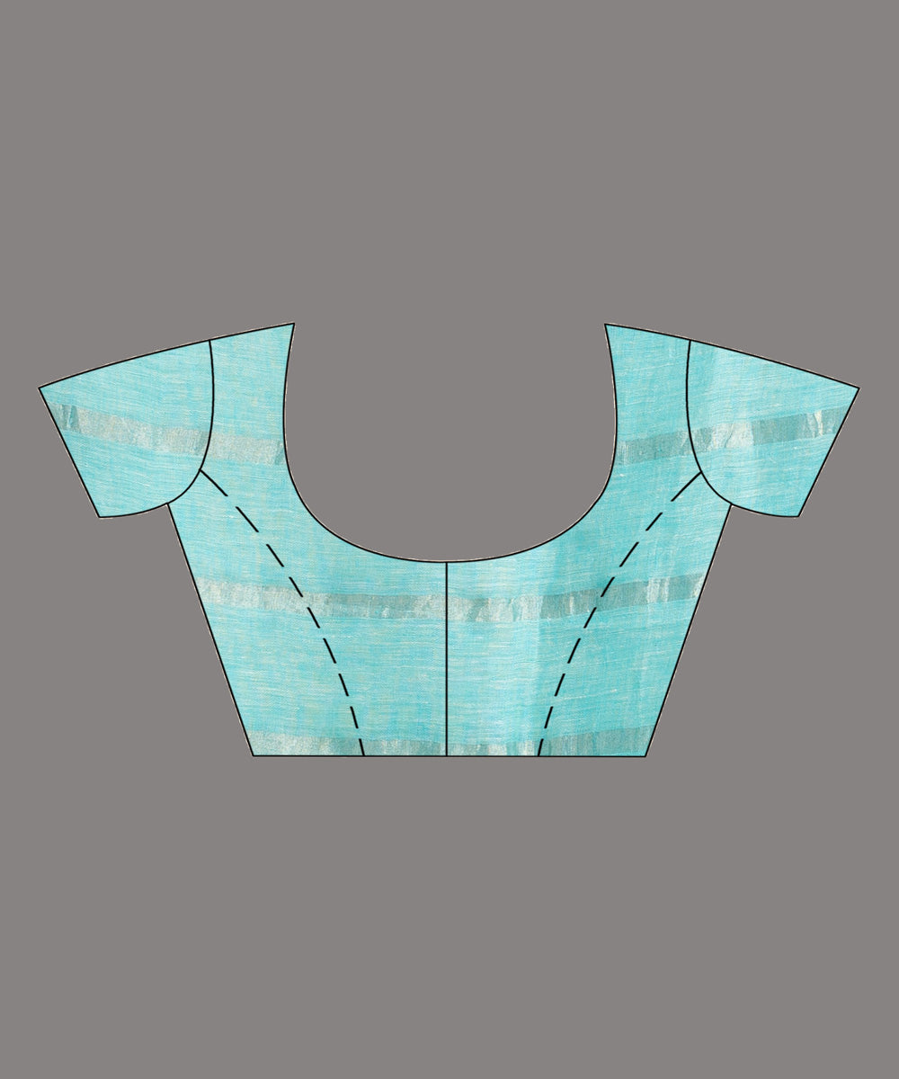 Sky blue pink hand loom bengal linen saree