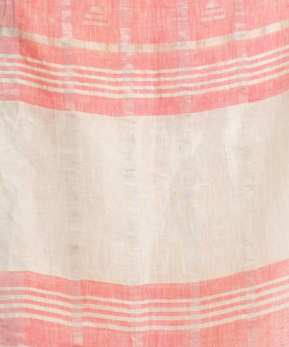 Sky blue pink hand loom bengal linen saree