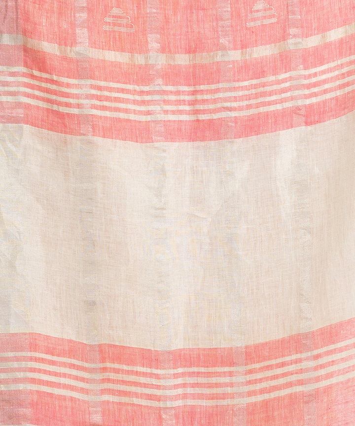 Sky blue pink hand loom bengal linen saree