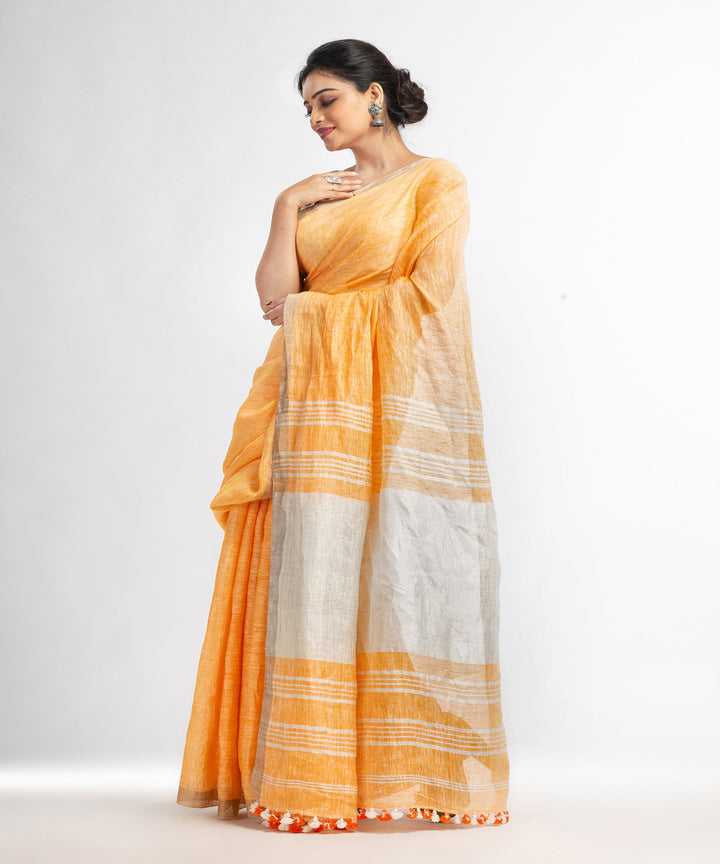 Orange grey handloom bengal linen saree