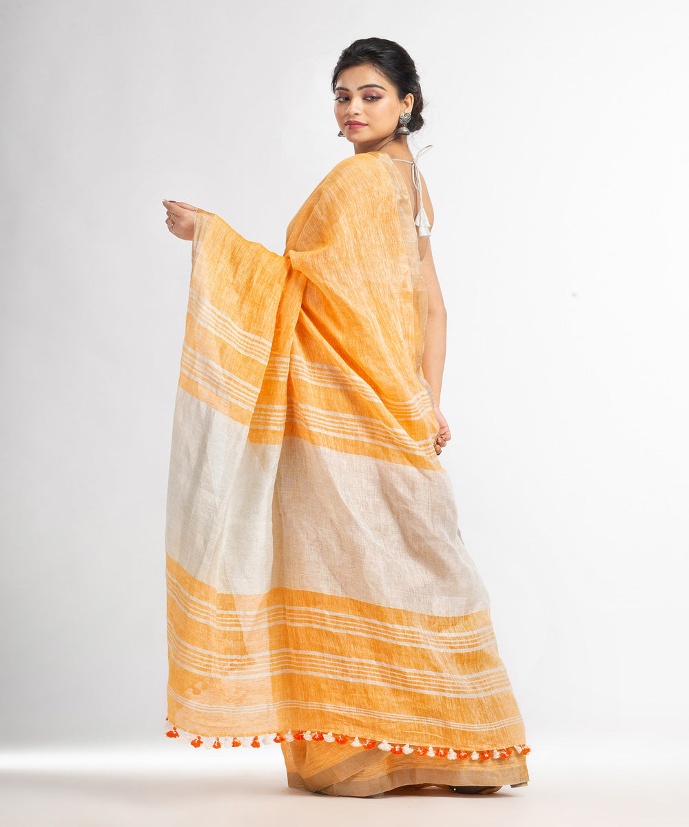 Orange grey handloom bengal linen saree