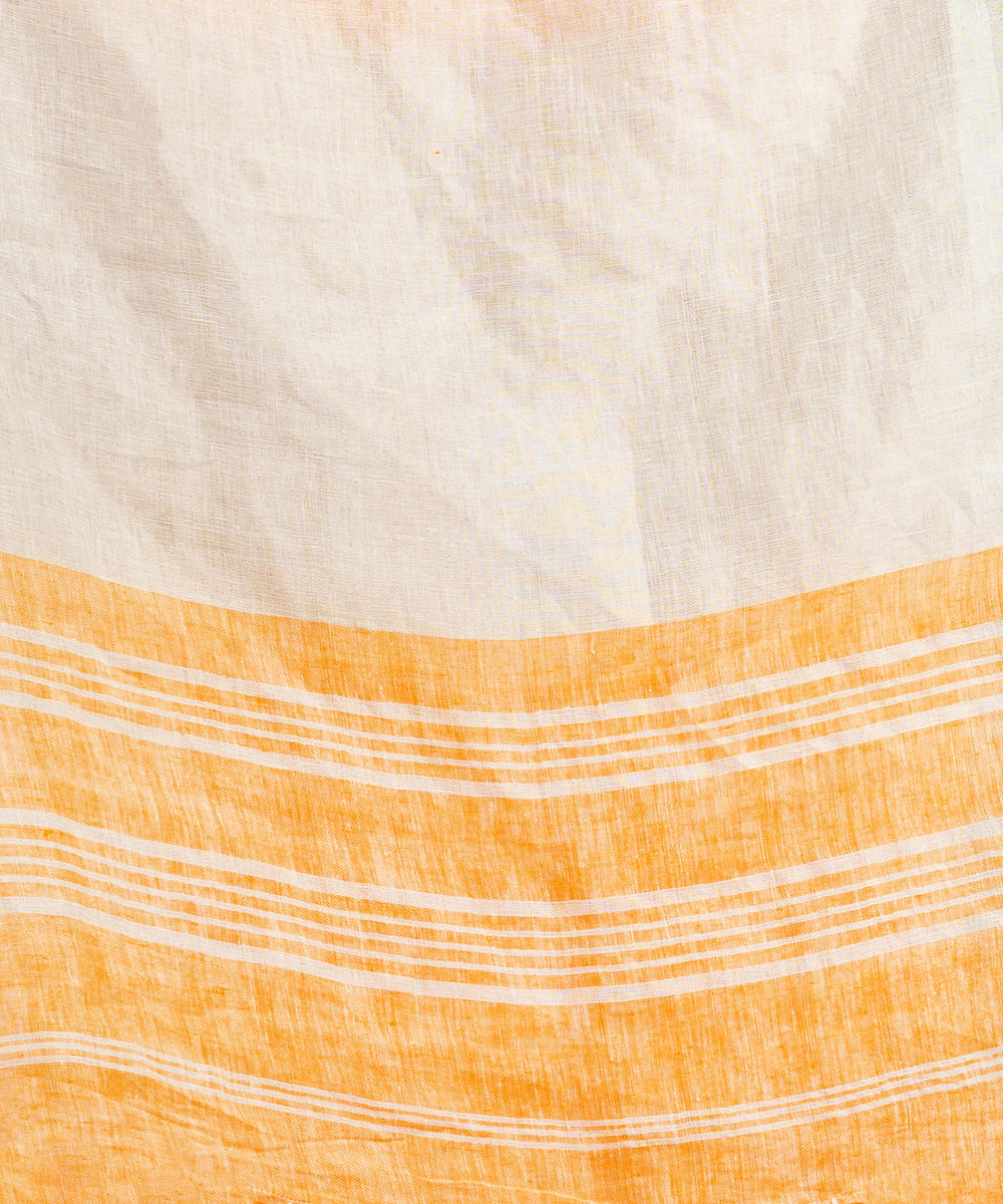 Orange grey handloom bengal linen saree