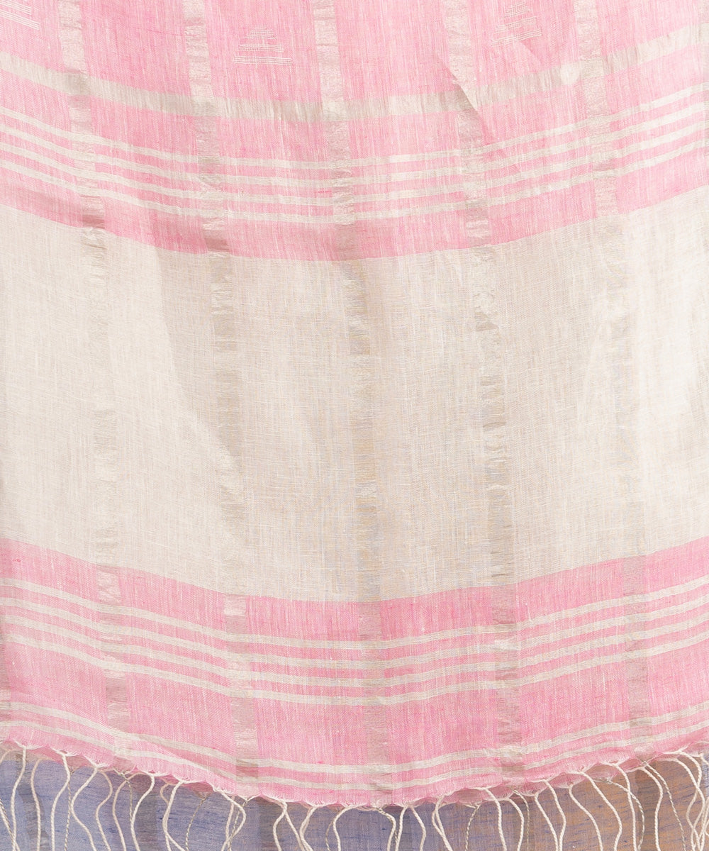 Sky blue pink handloom bengal linen saree