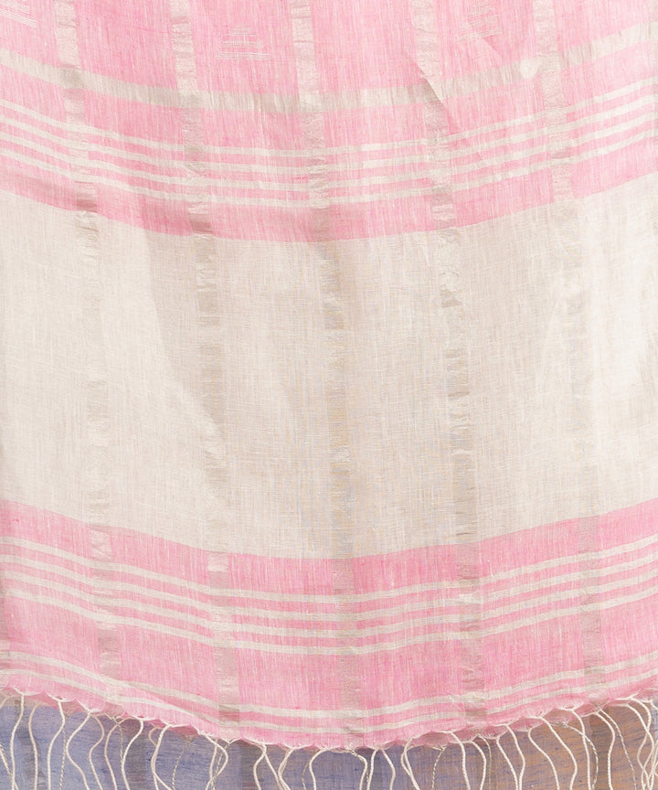 Sky blue pink handloom bengal linen saree