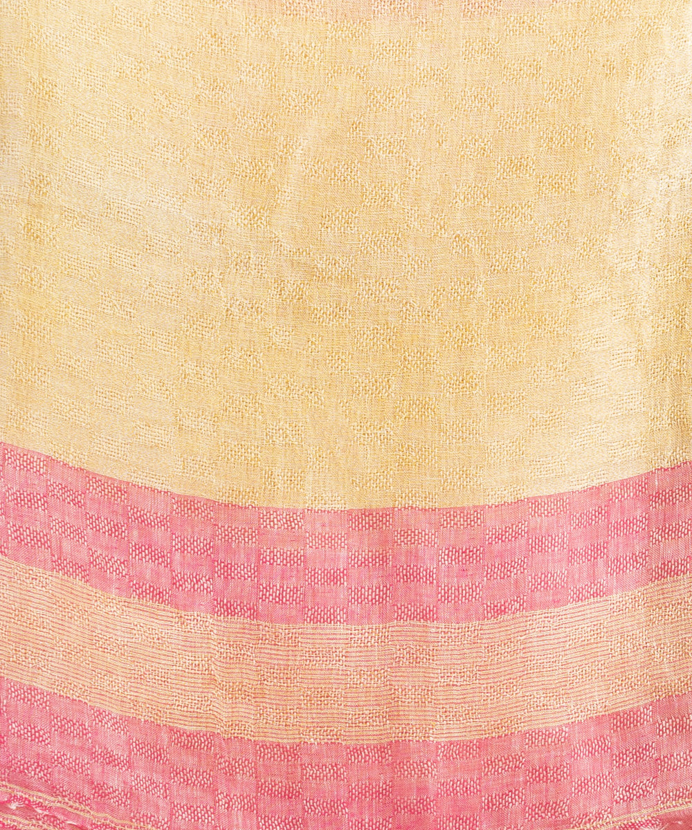 Red yellow hand loom bengal linen saree