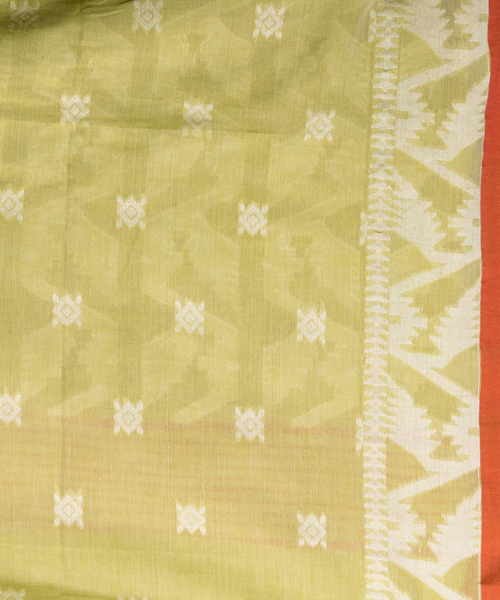 Lemon red cotton handloom jacquard jamdani saree