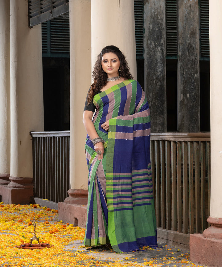 Multicolour cotton stripe handloom saree