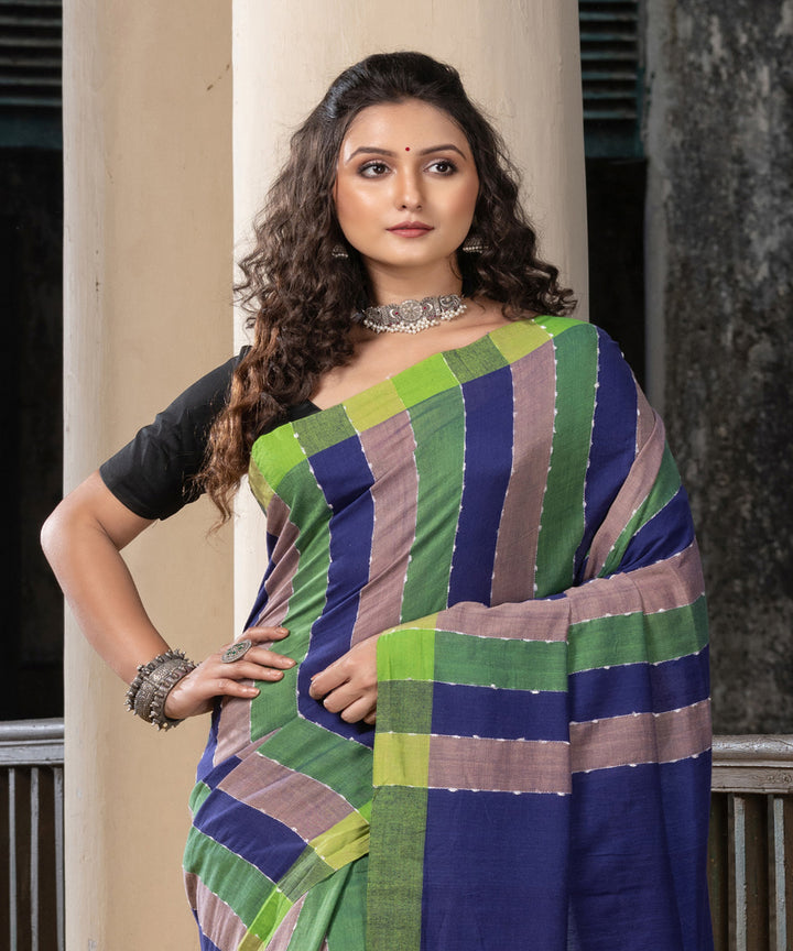 Multicolour cotton stripe handloom saree