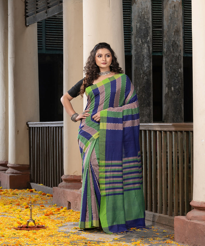 Multicolour cotton stripe handloom saree