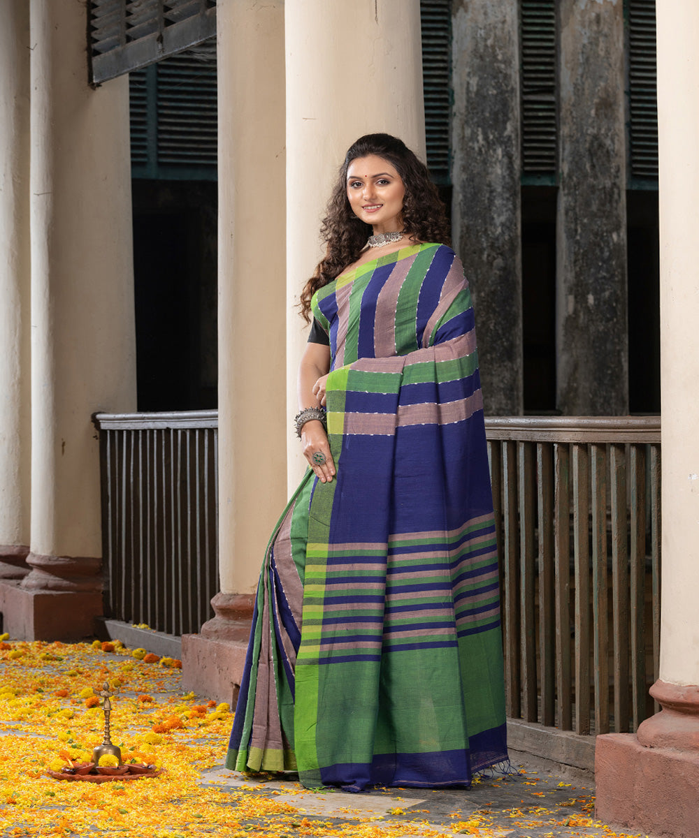 Multicolour cotton stripe handloom saree