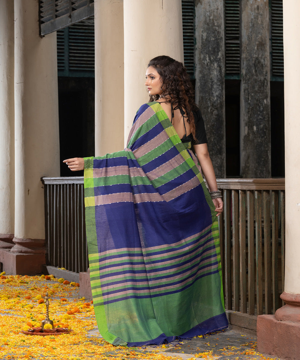 Multicolour cotton stripe handloom saree