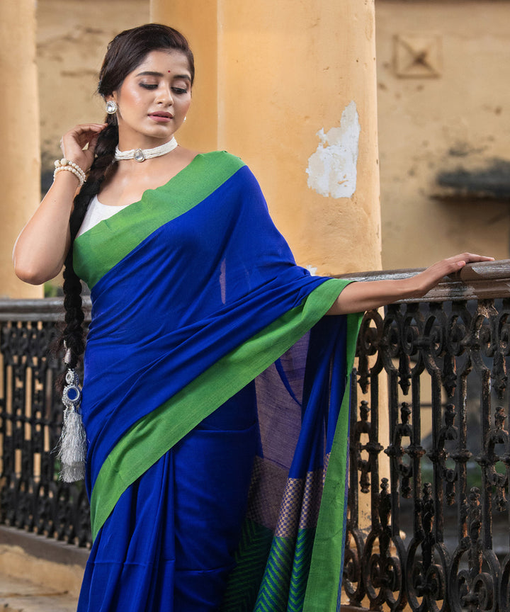 Blue cotton handloom jacquard saree