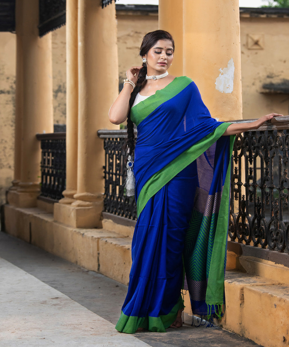 Blue cotton handloom jacquard saree