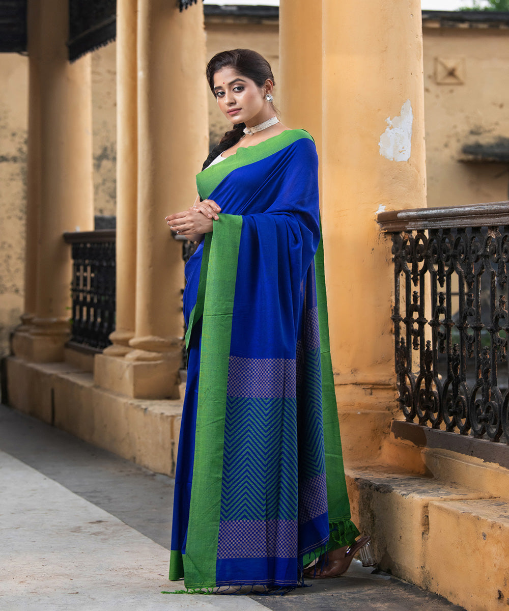 Blue cotton handloom jacquard saree