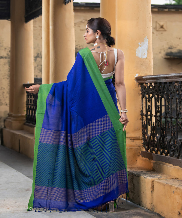 Blue cotton handloom jacquard saree