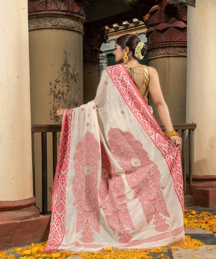 White red cotton handloom jacquard saree