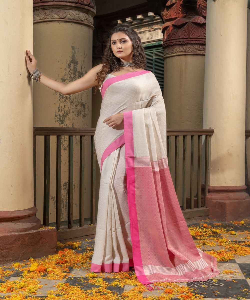 Black pink cotton bengal handloom saree