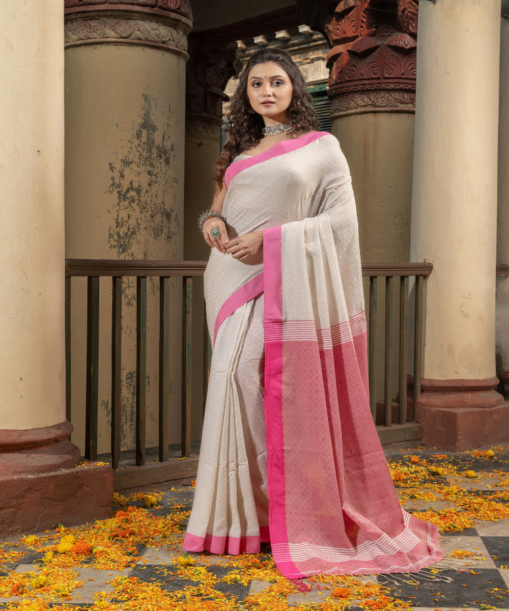 Black pink cotton bengal handloom saree