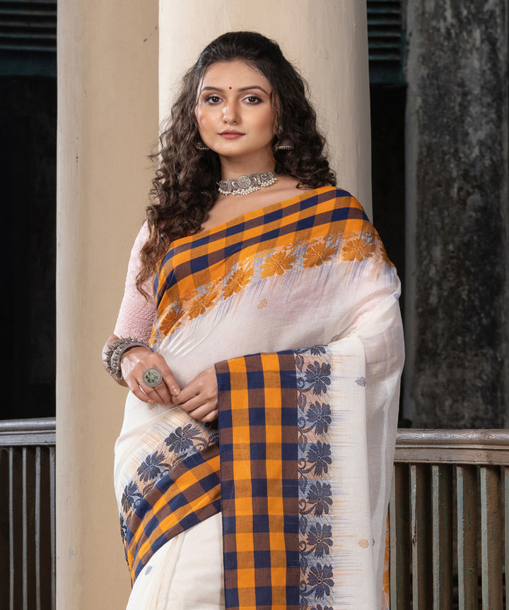 White multicolor handloom jamdani cotton saree