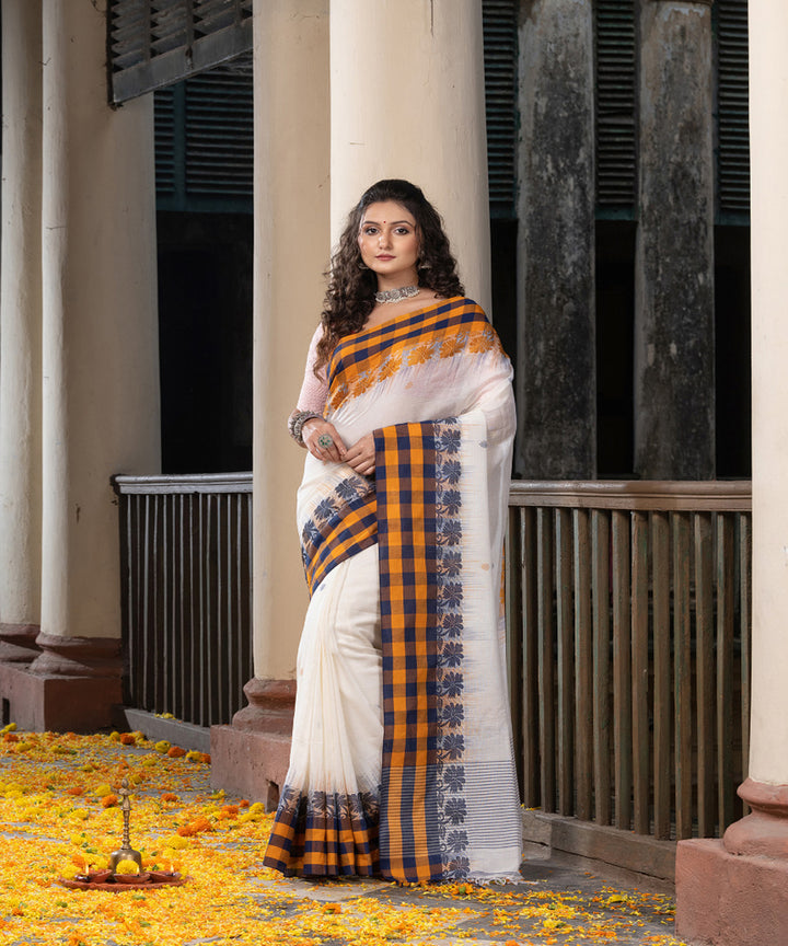 White multicolor handloom jamdani cotton saree