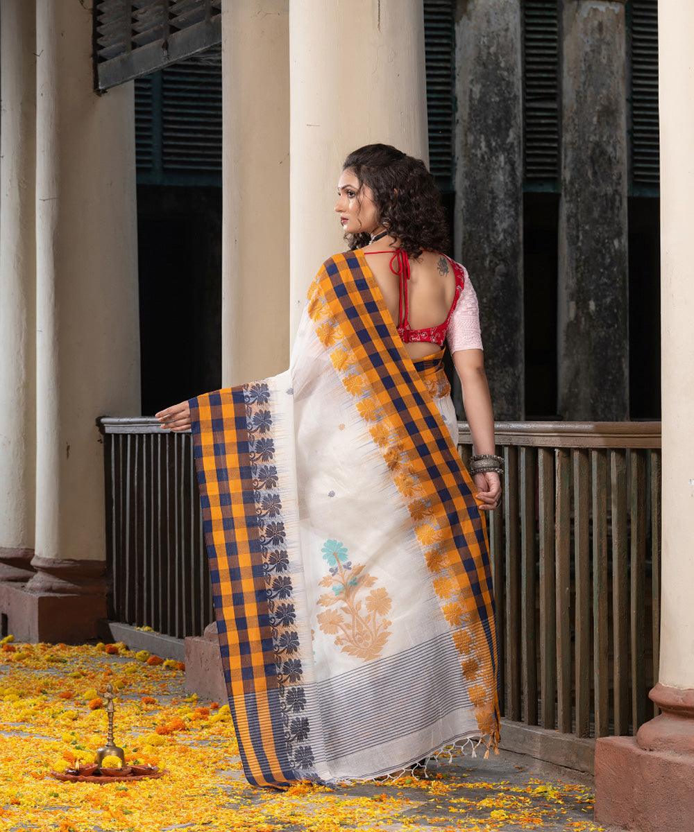 White multicolor handloom jamdani cotton saree