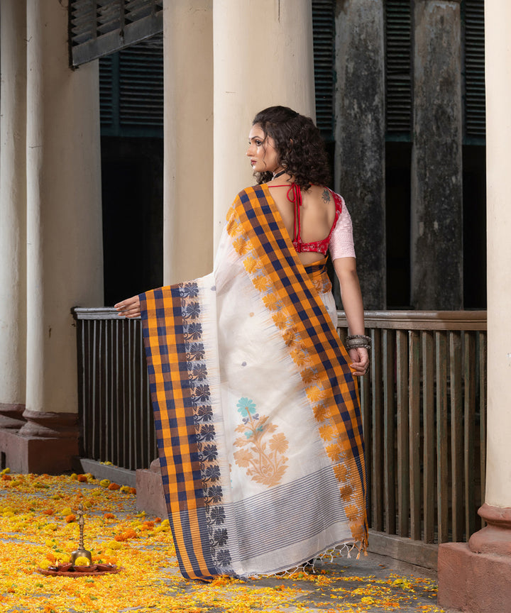 White multicolor handloom jamdani cotton saree