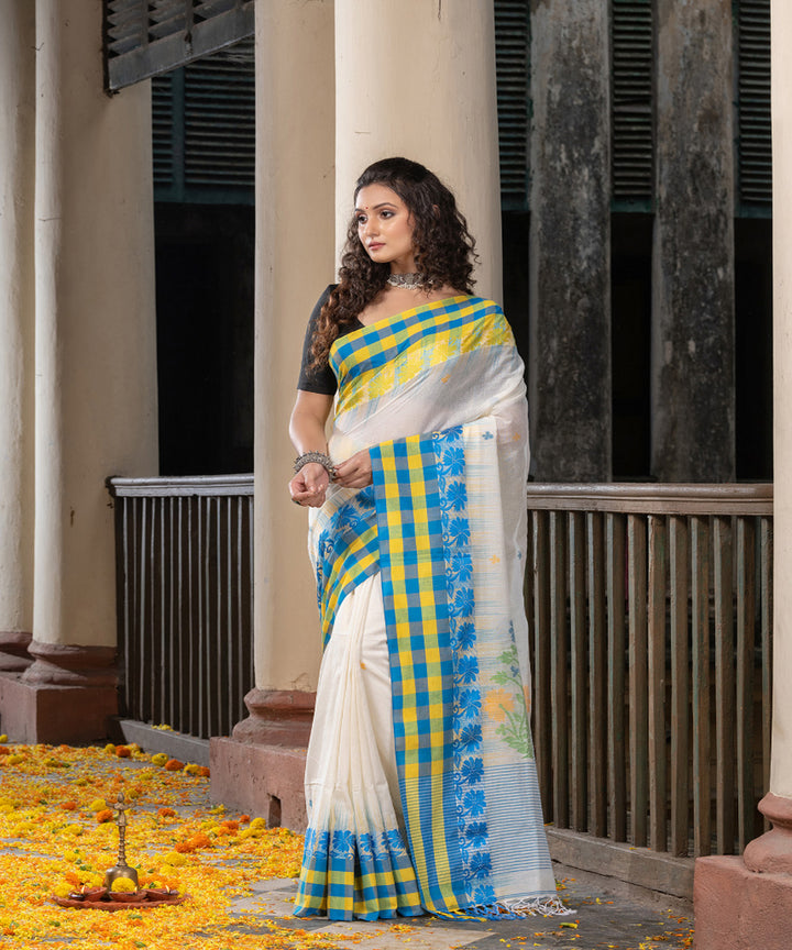 White multicolor cotton handloom jamdani saree