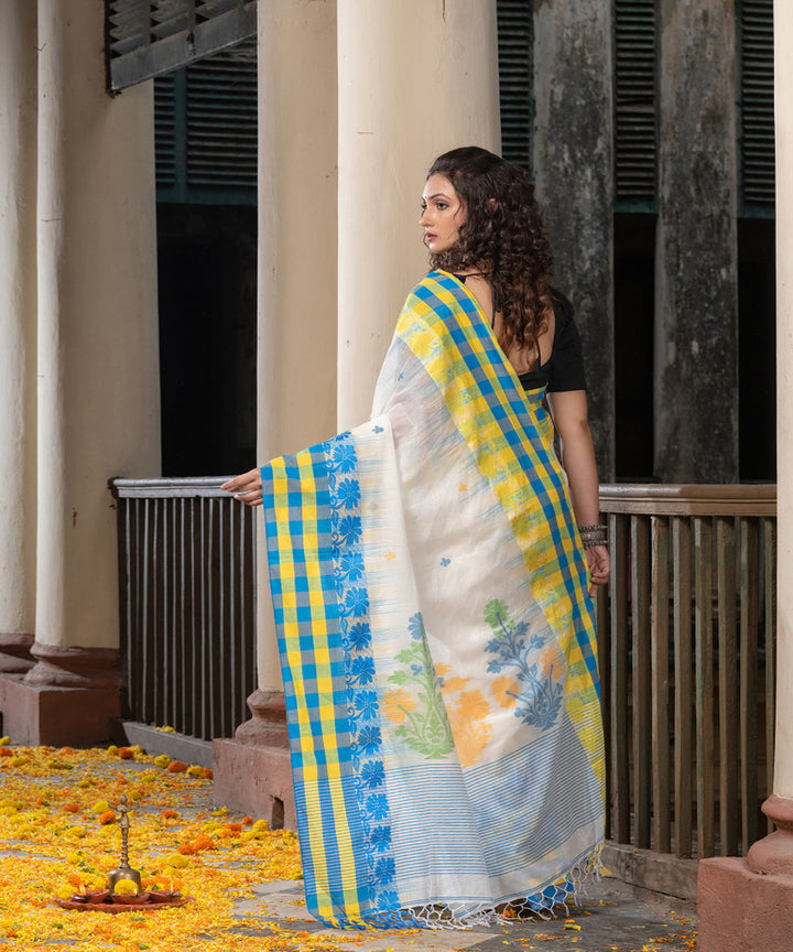 White multicolor cotton handloom jamdani saree