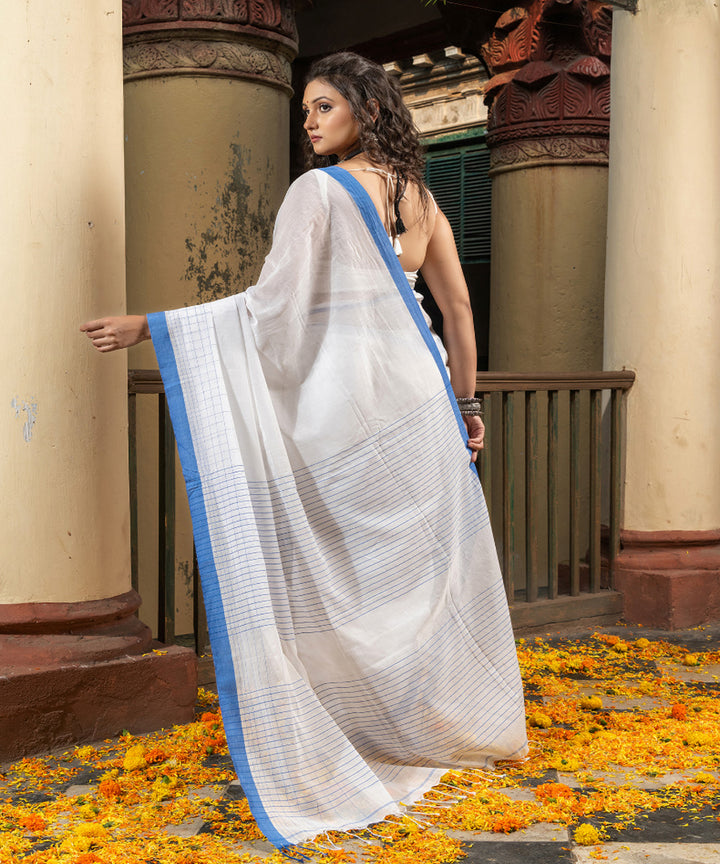 White blue cotton handloom bengal saree