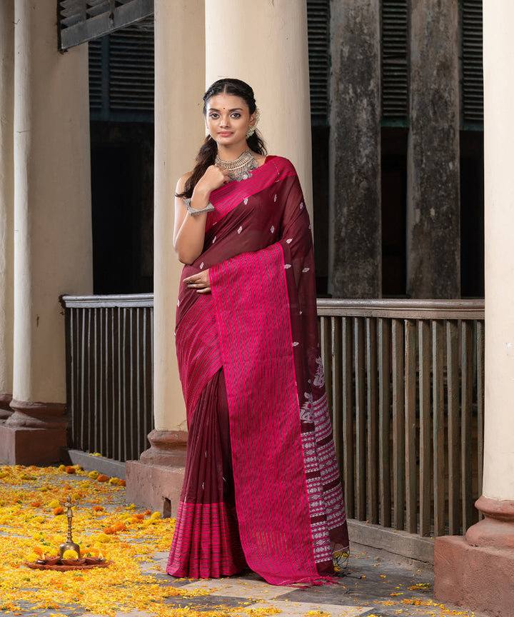 Magenta cotton handloom jamdani saree