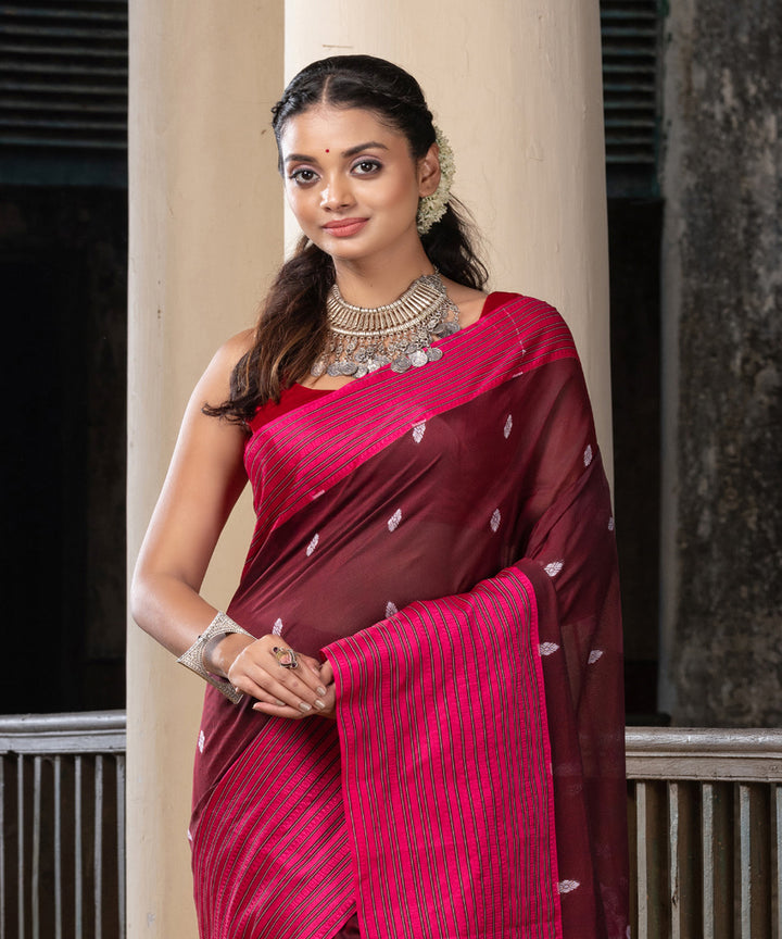 Magenta cotton handloom jamdani saree