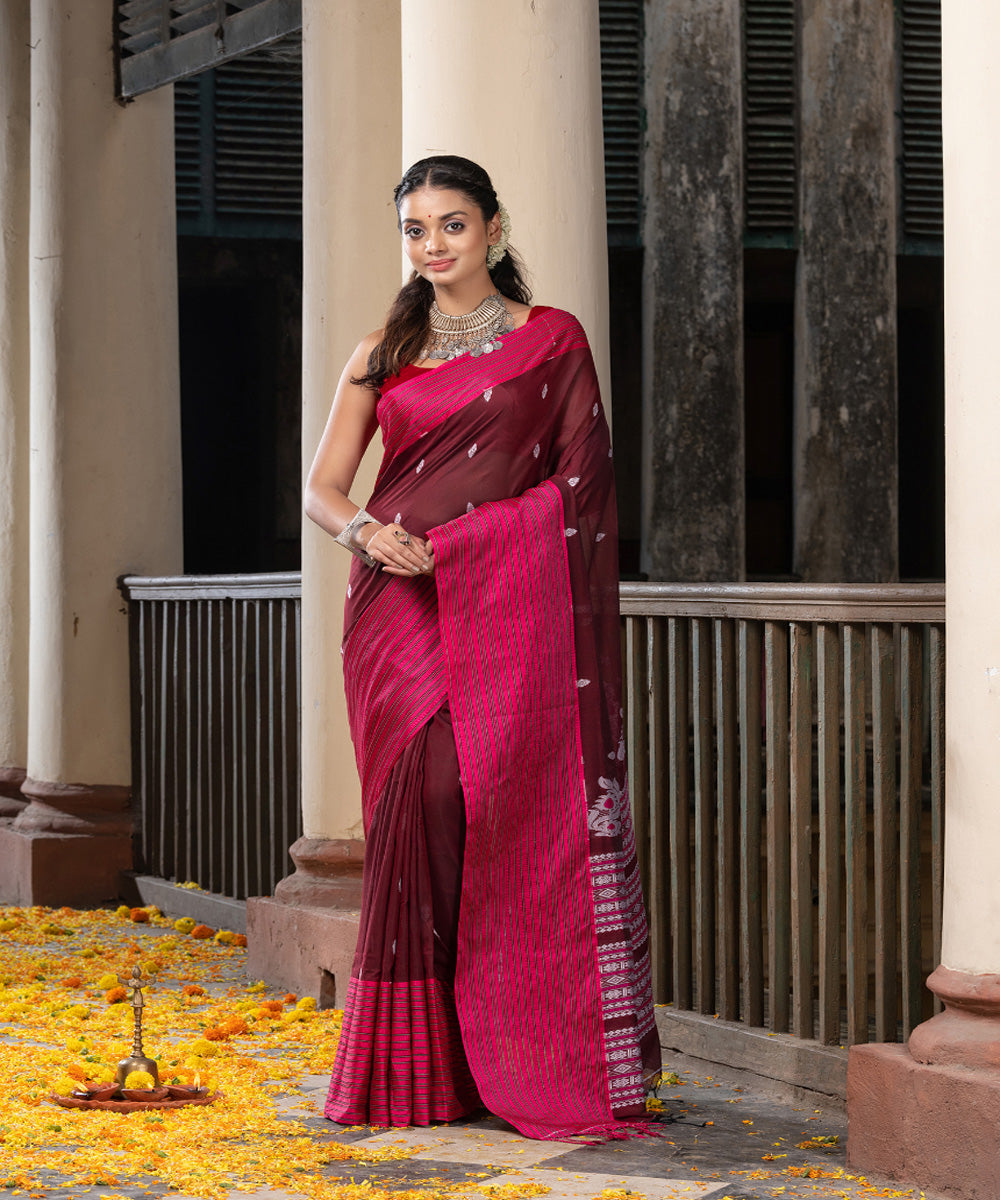 Magenta cotton handloom jamdani saree