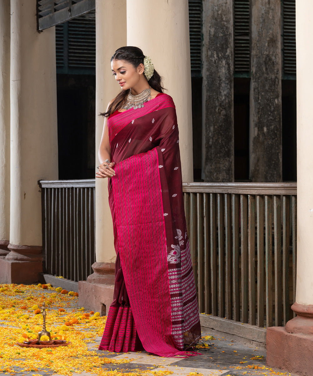 Magenta cotton handloom jamdani saree